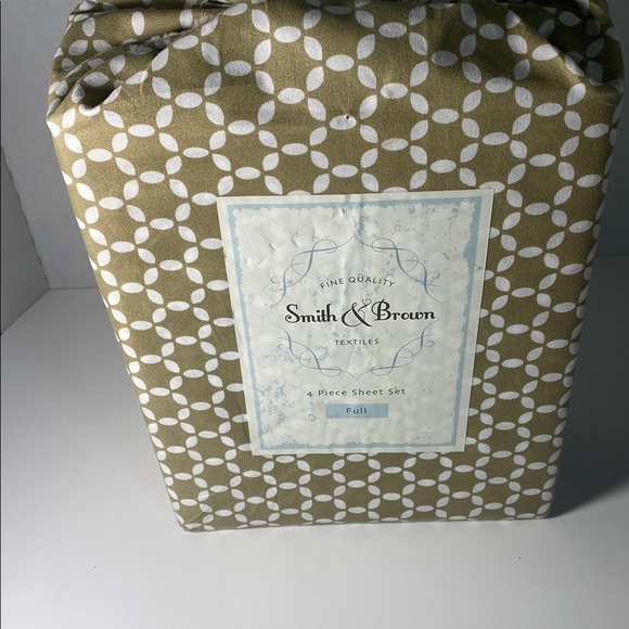 Vintage Smith & Brown Textiles 4-Piece Sheet Set new   Tan and white - Picture 1 of 3
